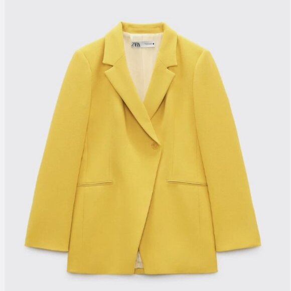 Zara Jackets & Blazers - ZARA WOMEN DOUBLE BREASTED LONG BLAZER JACKET YELLOW - Size XXL